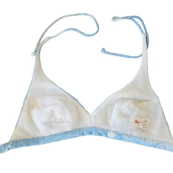 Vintage 60s 70s Pinup Retro Style Skirted Bikini Blue Halter Floral S/M READ - Picture 13 of 14